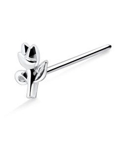 Rose with Leaves Shaped Silver Straight Nose Stud NSKA-1003